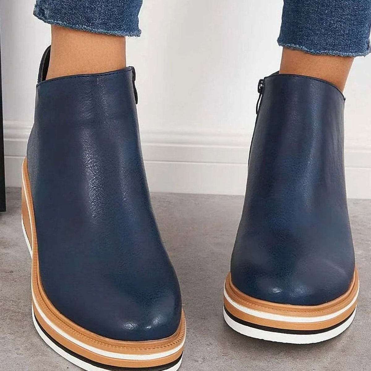 Women's Faux Leather Side-Zipper Wedge Ankle Booties