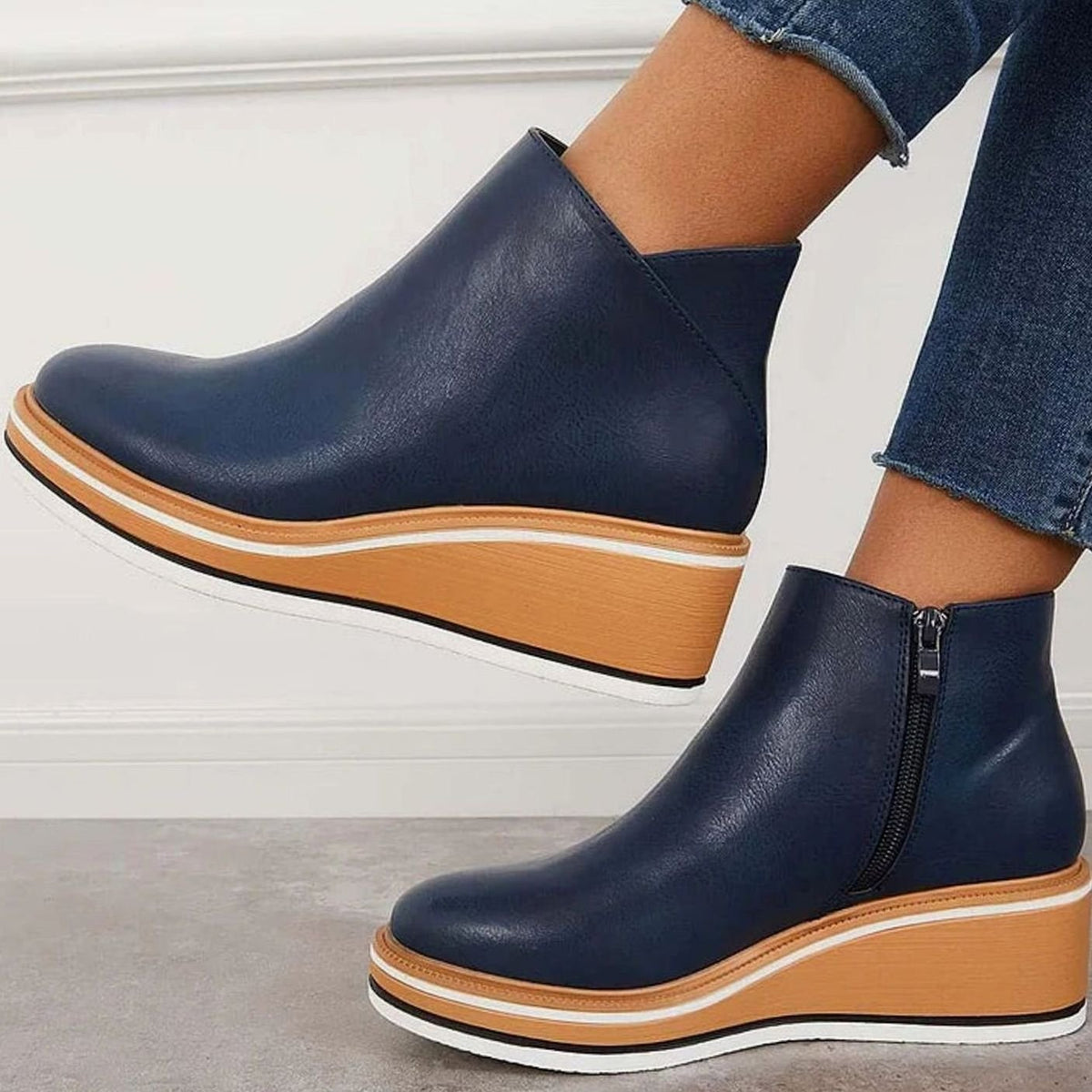 Women's Faux Leather Side-Zipper Wedge Ankle Booties