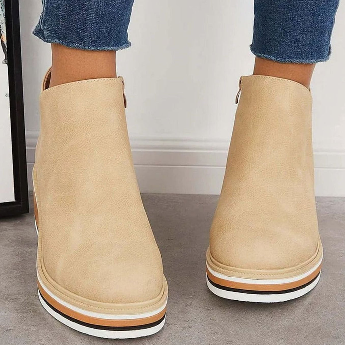 Women's Faux Leather Side-Zipper Wedge Ankle Booties