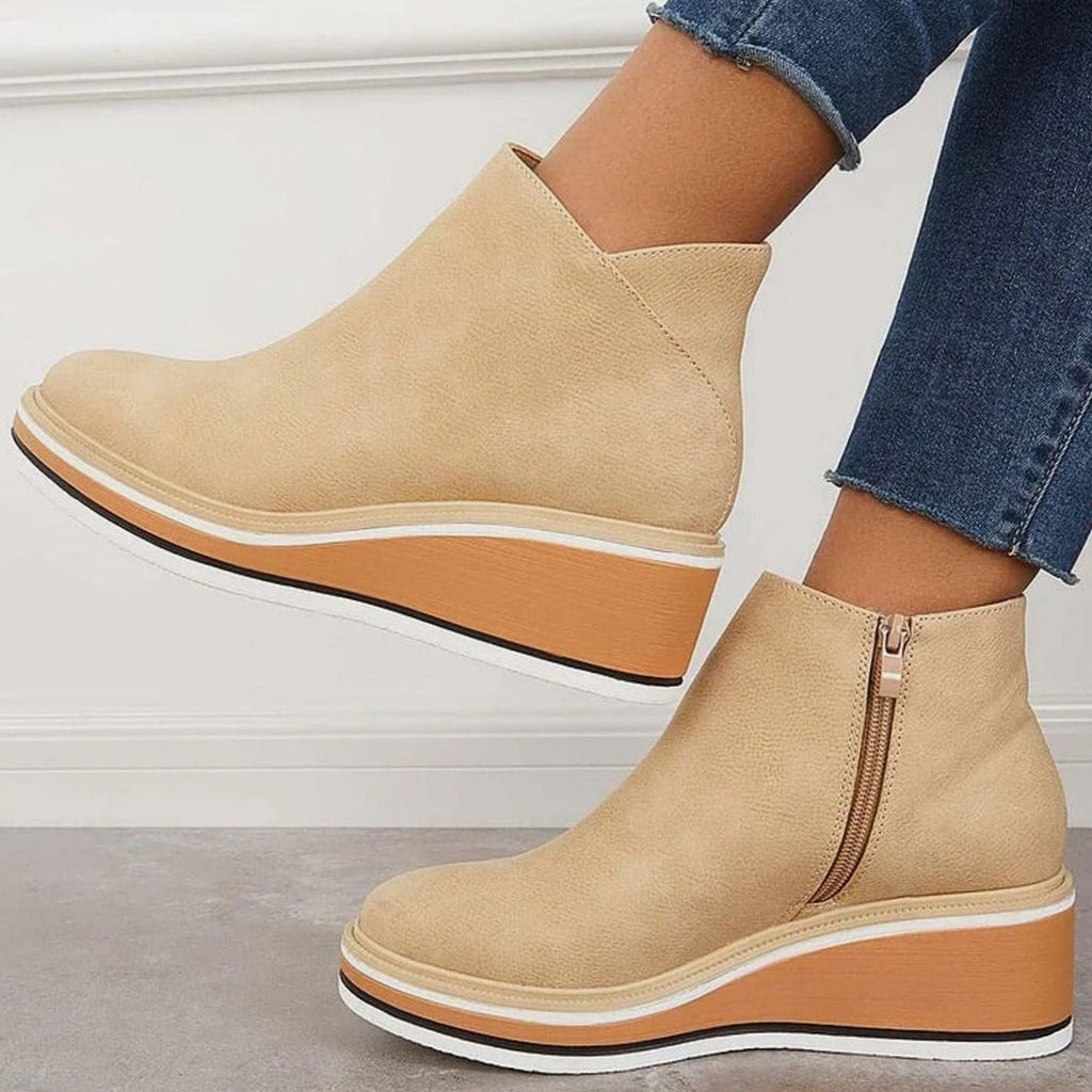 Women's Faux Leather Side-Zipper Wedge Ankle Booties