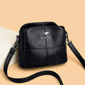 Women's Faux Leather Zip-Top Panelled Crossbody Shoulder Bag - Black