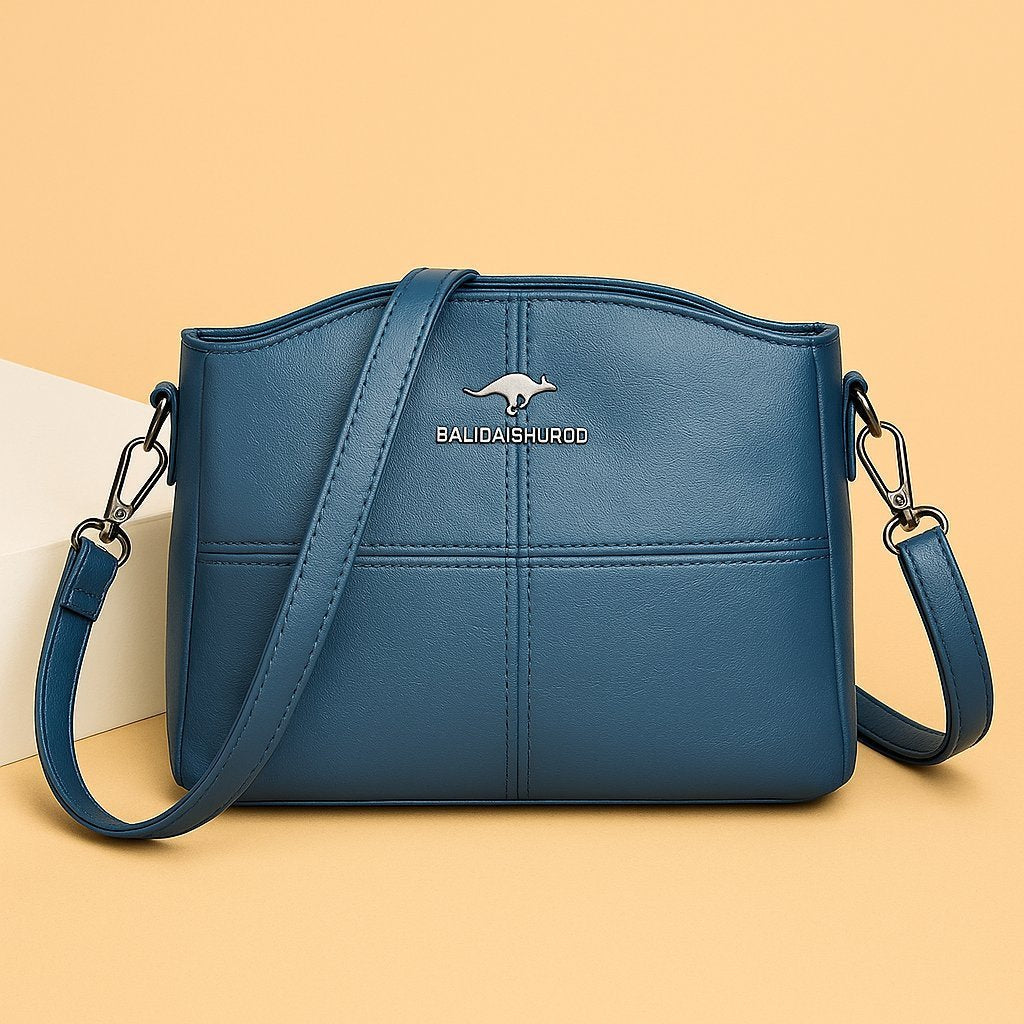 Women's Faux Leather Zip-Top Panelled Crossbody Shoulder Bag - Sky Blue