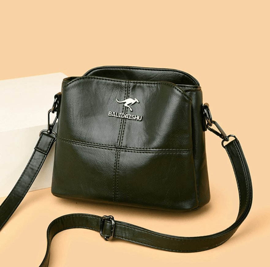 Women's Faux Leather Zip-Top Panelled Crossbody Shoulder Bag
