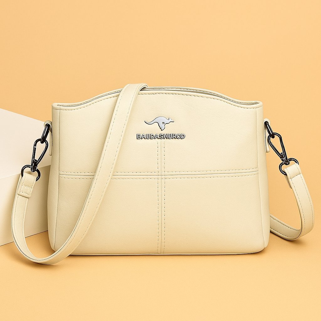 Women's Faux Leather Zip-Top Panelled Crossbody Shoulder Bag - White