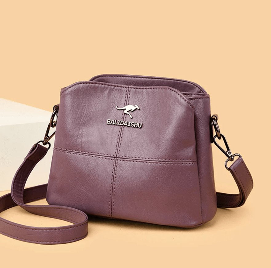 Women's Faux Leather Zip-Top Panelled Crossbody Shoulder Bag - Purple