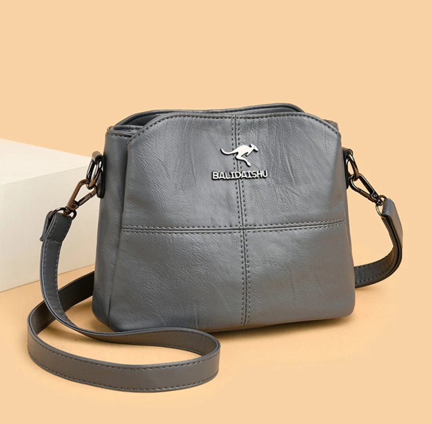 Women's Faux Leather Zip-Top Panelled Crossbody Shoulder Bag - Grey