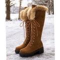 Women's Faux-Suede Lace-Up Fur-Cuff Knee-High Snow Boots - Camel