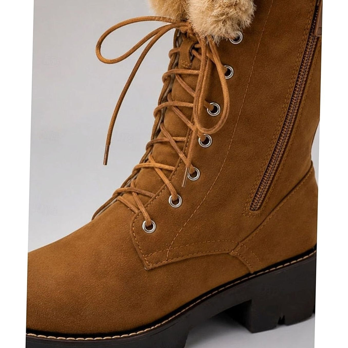 Women's Faux-Suede Lace-Up Fur-Cuff Knee-High Snow Boots