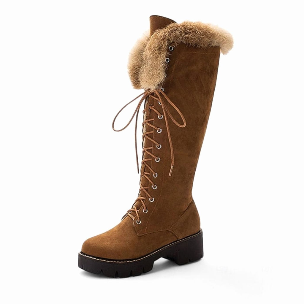 Women's Faux-Suede Lace-Up Fur-Cuff Knee-High Snow Boots
