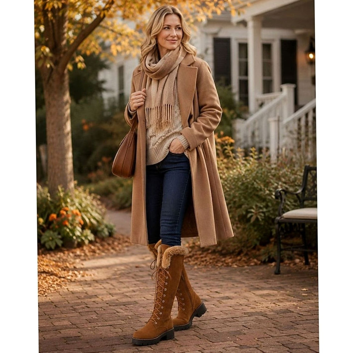 Women's Faux-Suede Lace-Up Fur-Cuff Knee-High Snow Boots