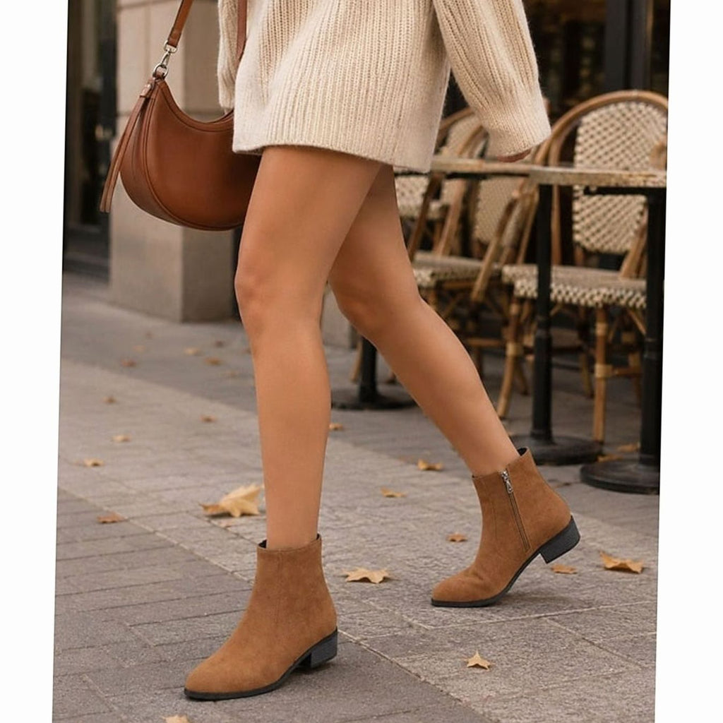 Women's Faux Suede Side-Zip Block Heel Ankle Boots