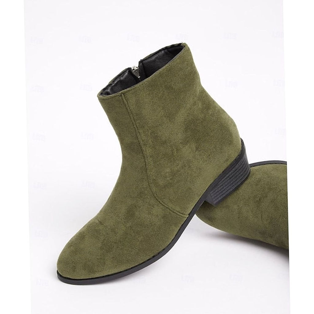 Women's Faux Suede Side-Zip Block Heel Ankle Boots