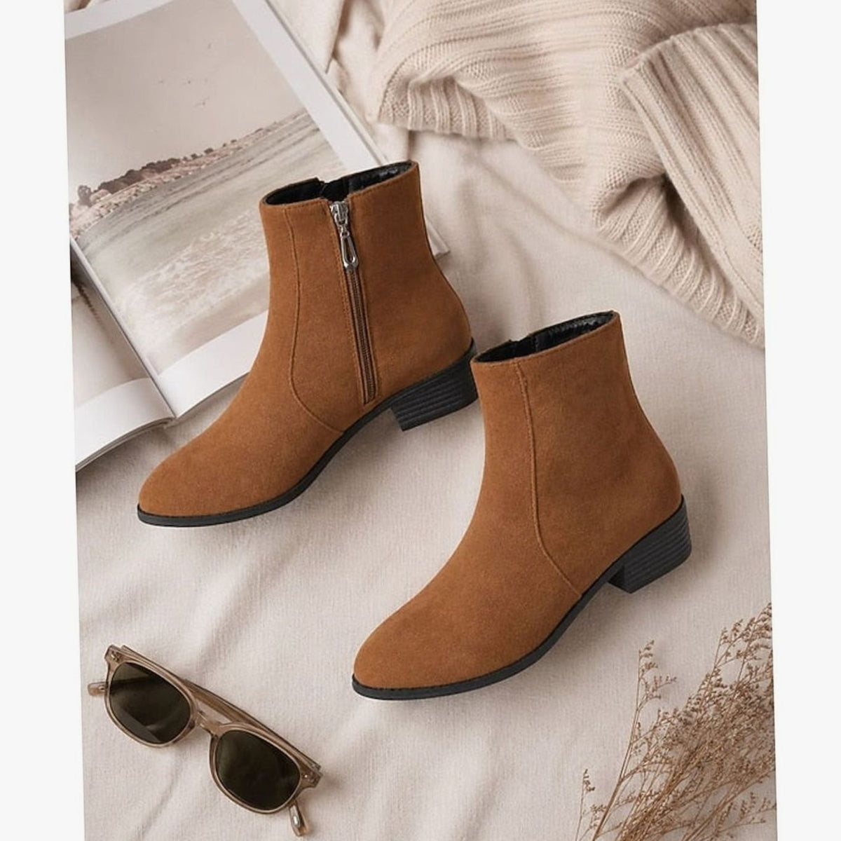 Women's Faux Suede Side-Zip Block Heel Ankle Boots