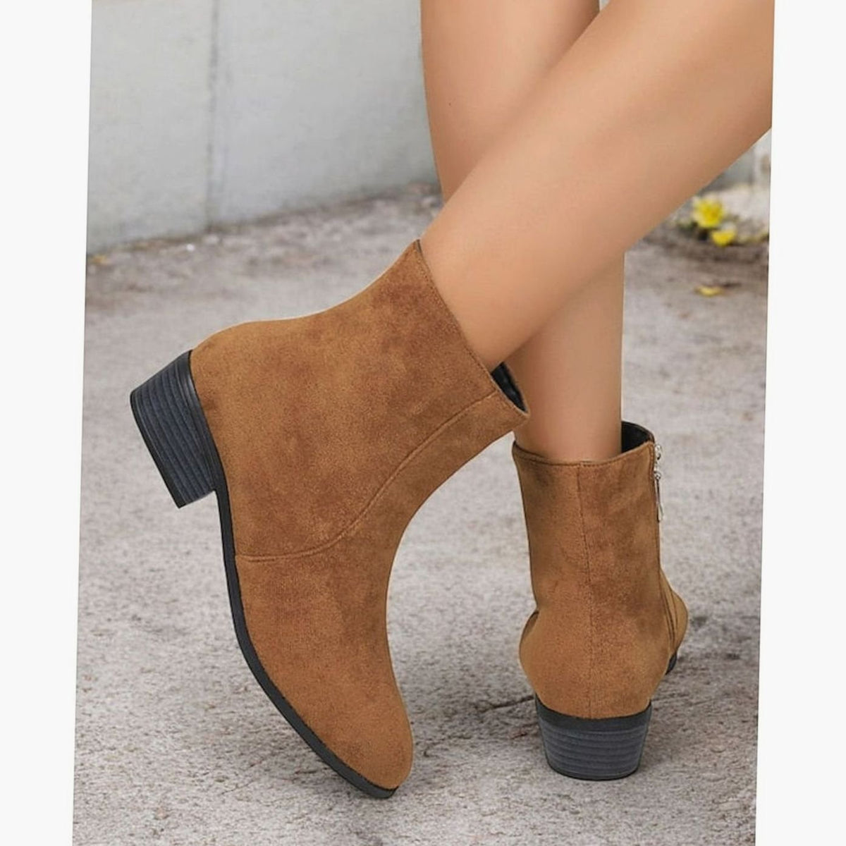 Women's Faux Suede Side-Zip Block Heel Ankle Boots