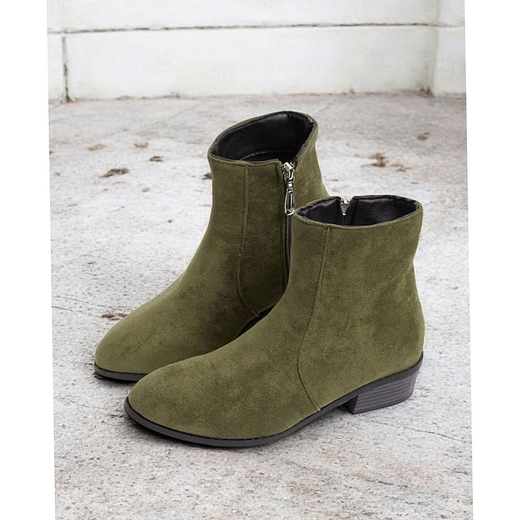 Women's Faux Suede Side-Zip Block Heel Ankle Boots