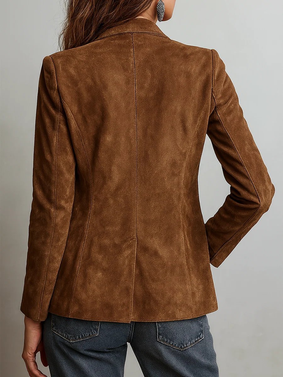 Women's Faux Suede Tailored Button-Front Cardigan Blazer Jacket