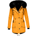 Women's Fitted Faux Fur Hooded Parka Winter Coat - Gold