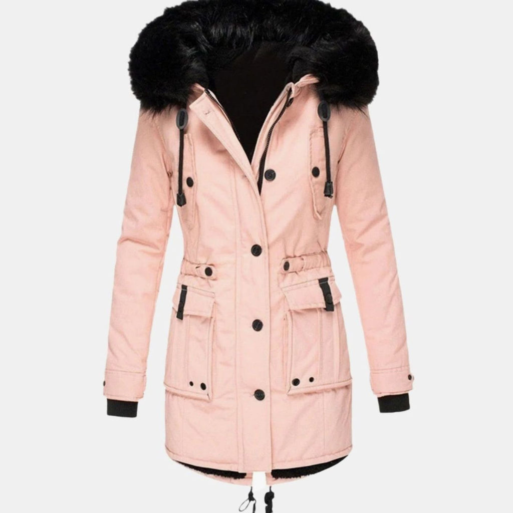 Women's Fitted Faux Fur Hooded Parka Winter Coat - Pink