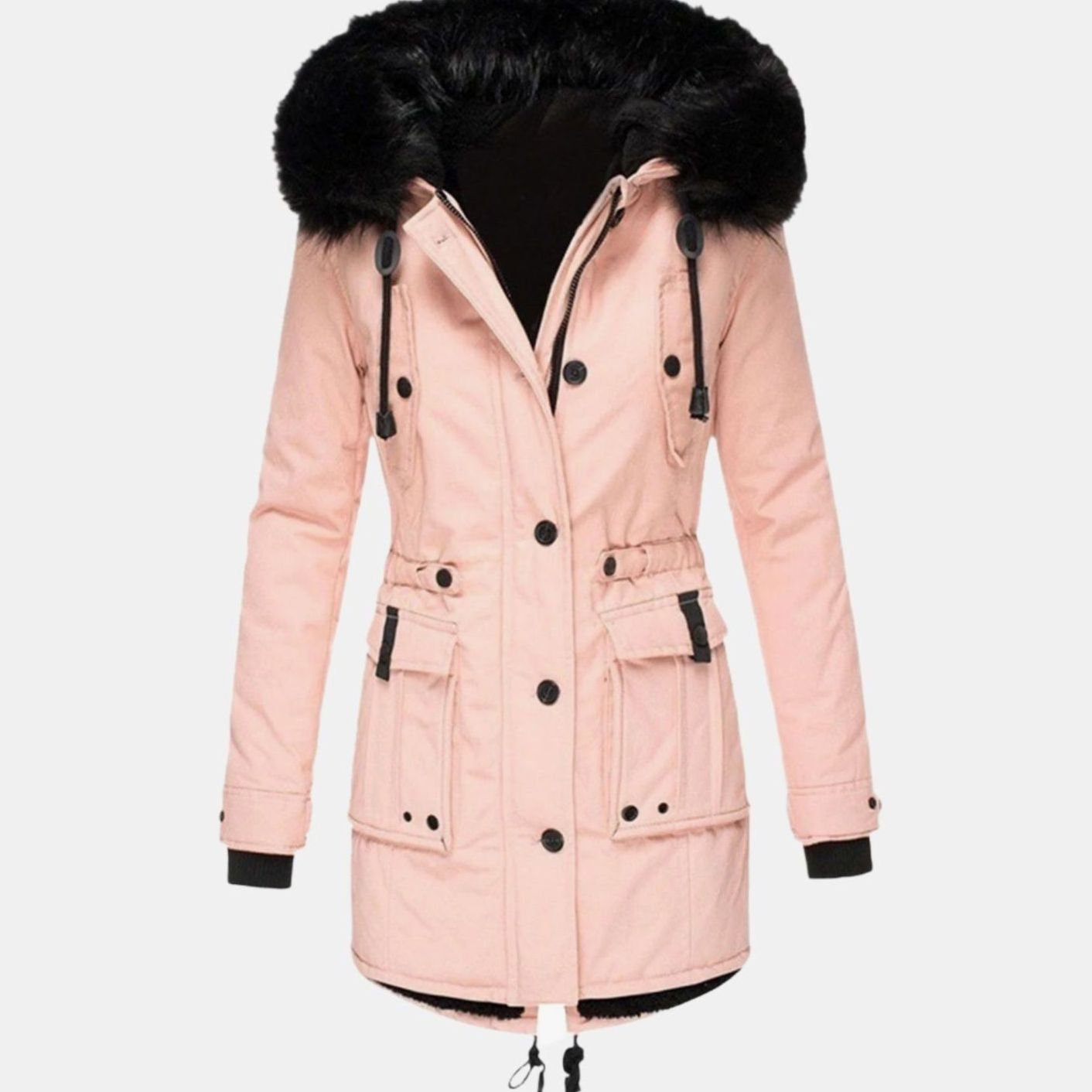 Women's Fitted Faux Fur Hooded Parka Winter Coat - Pink