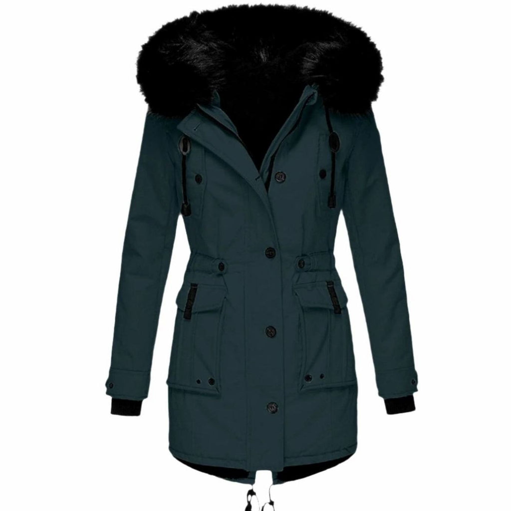 Women's Fitted Faux Fur Hooded Parka Winter Coat
