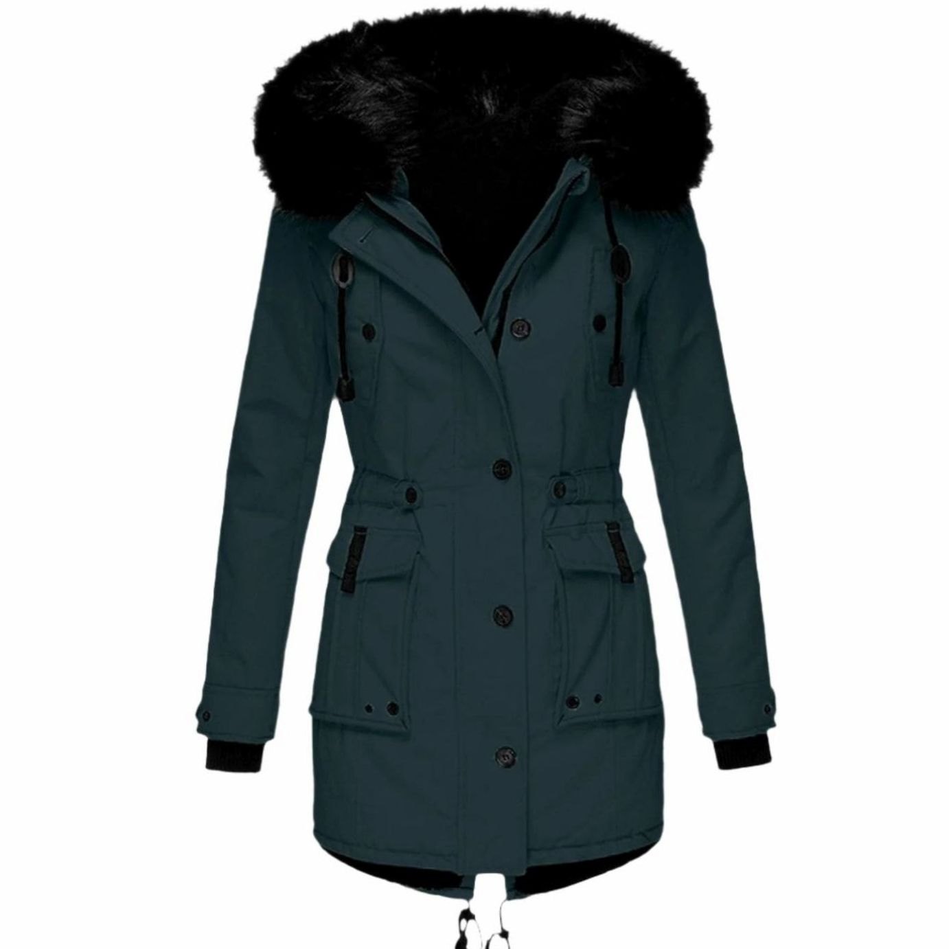 Women's Fitted Faux Fur Hooded Parka Winter Coat