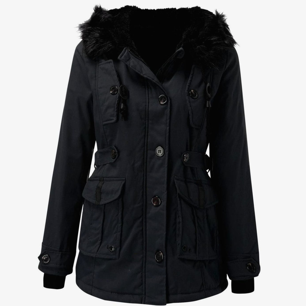 Women's Fitted Faux Fur Hooded Parka Winter Coat