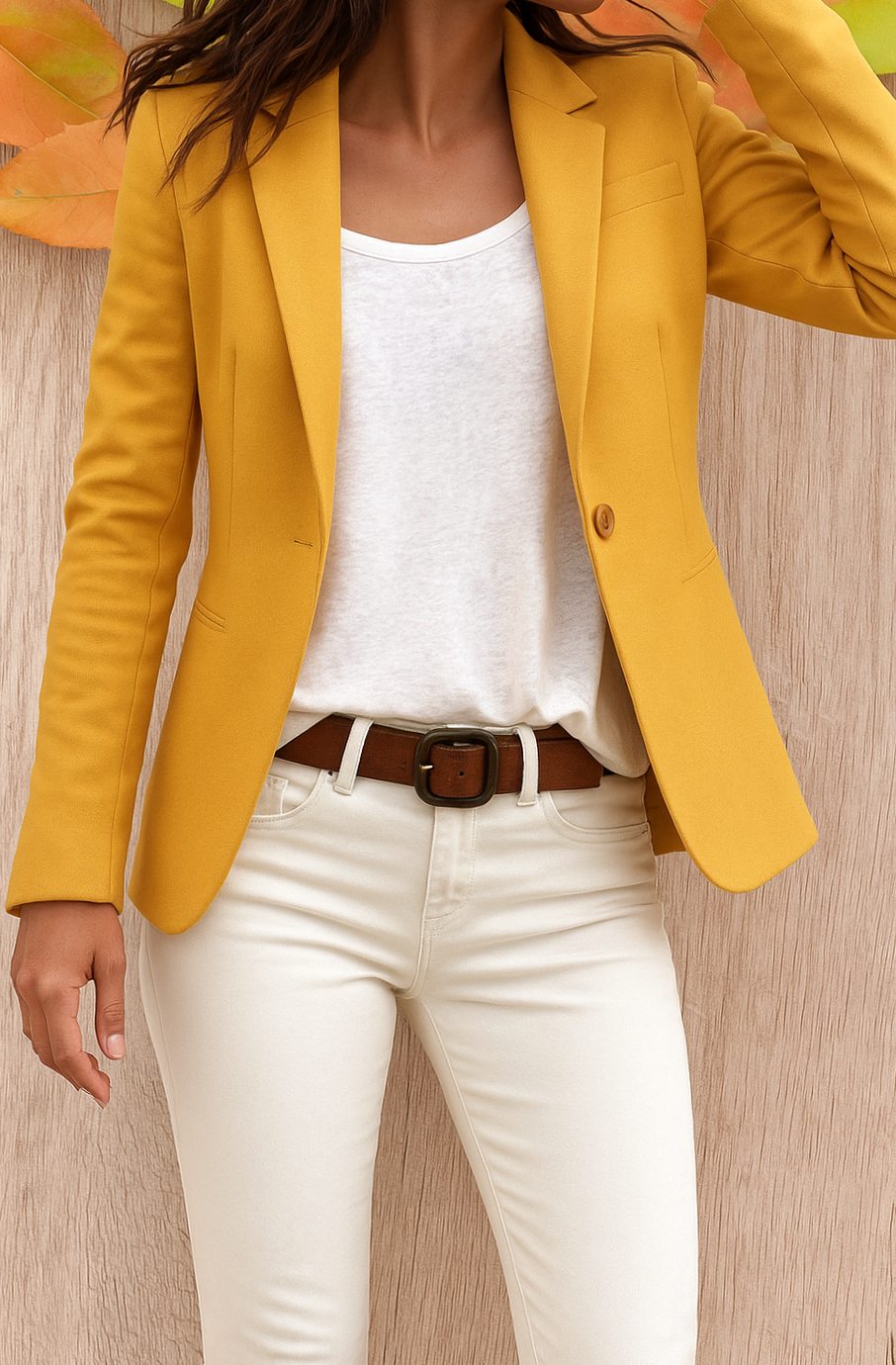 Women's Fitted Single-Button Office Blazer Tailored Jacket - Yellow