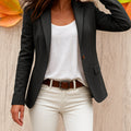 Women's Fitted Single-Button Office Blazer Tailored Jacket - Black