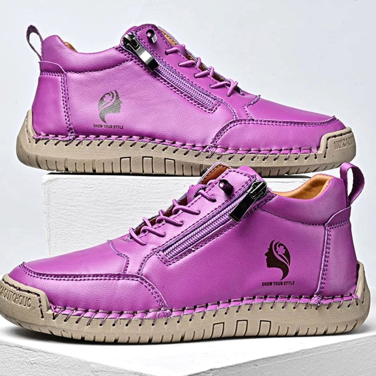 Women's Flat Ankle Boots Retro Round-Toe Side-Zip Booties - Purple