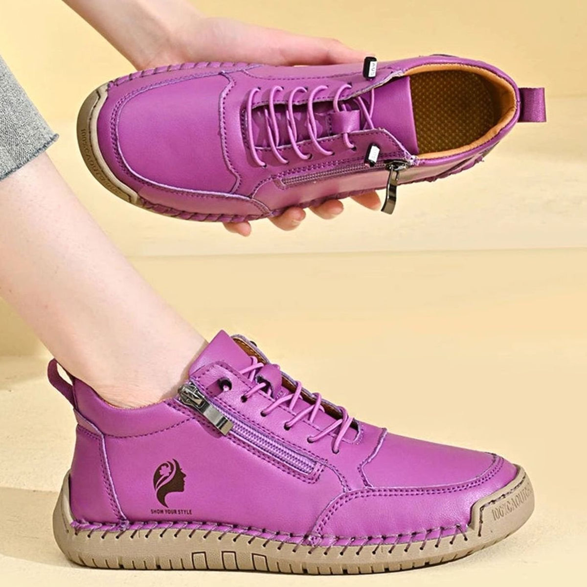 Women's Flat Ankle Boots Retro Round-Toe Side-Zip Booties