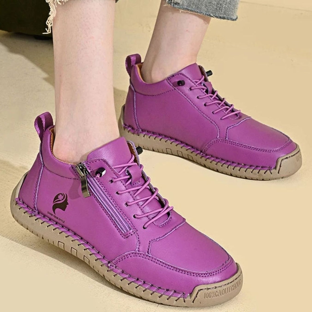 Women's Flat Ankle Boots Retro Round-Toe Side-Zip Booties