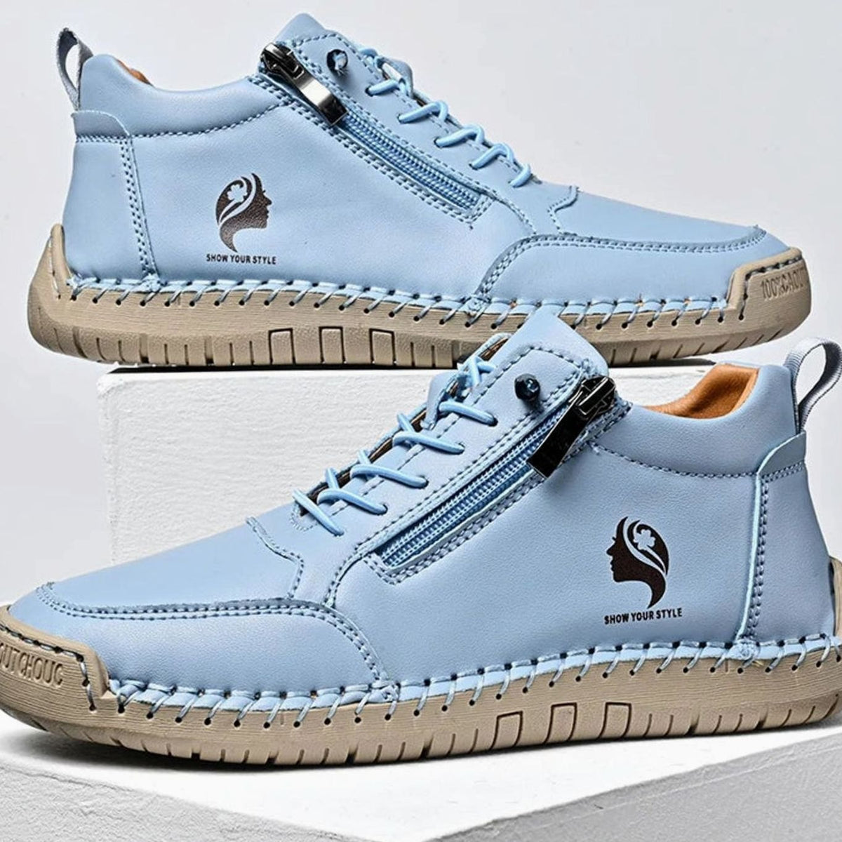 Women's Flat Ankle Boots Retro Round-Toe Side-Zip Booties - Blue