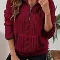 Women's Fleece Half-Zip Pullover Sweater Kangaroo Pocket - Burgundy