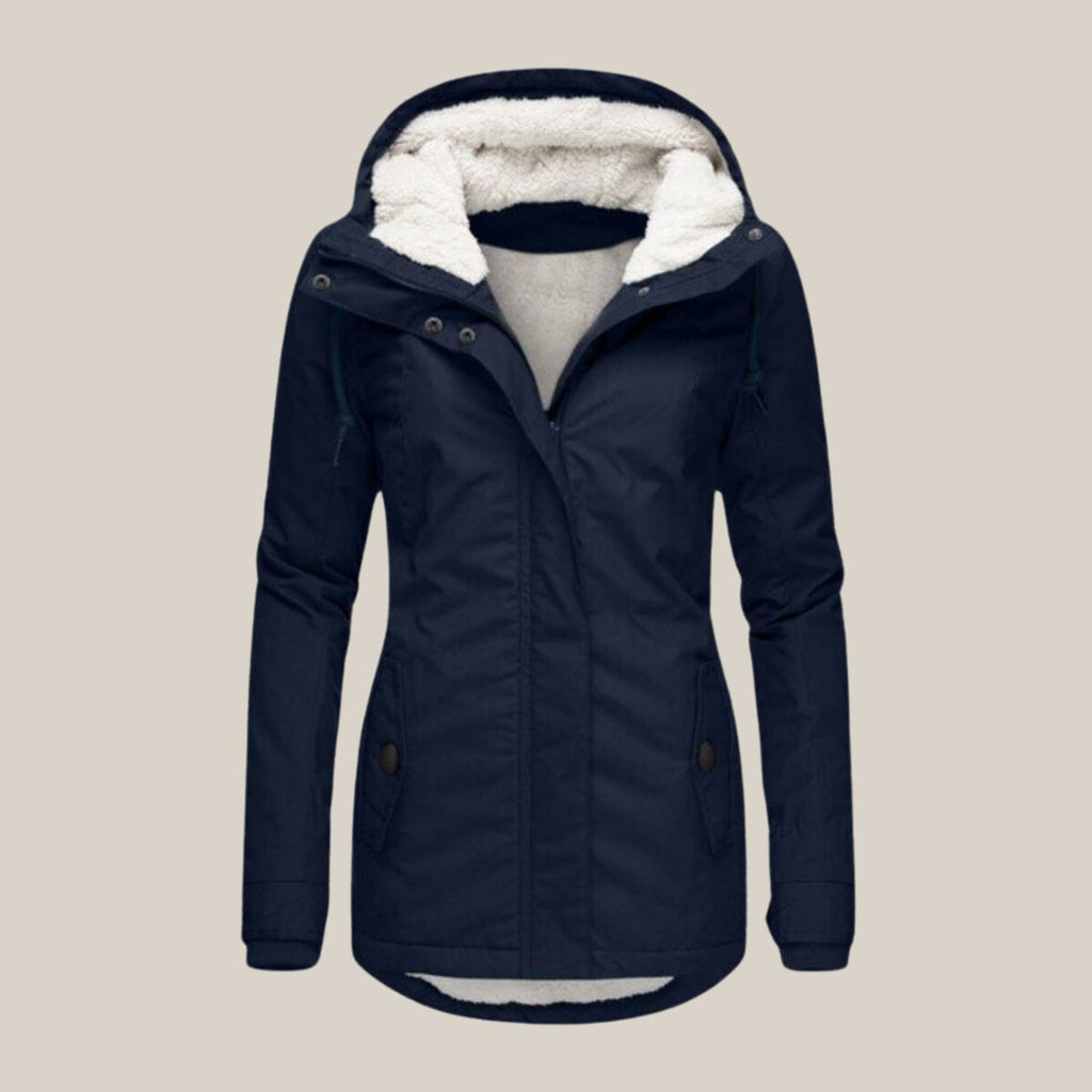 Women's Fleece-Lined Hooded Quilted Jacket Windproof Winter Parka - Blue