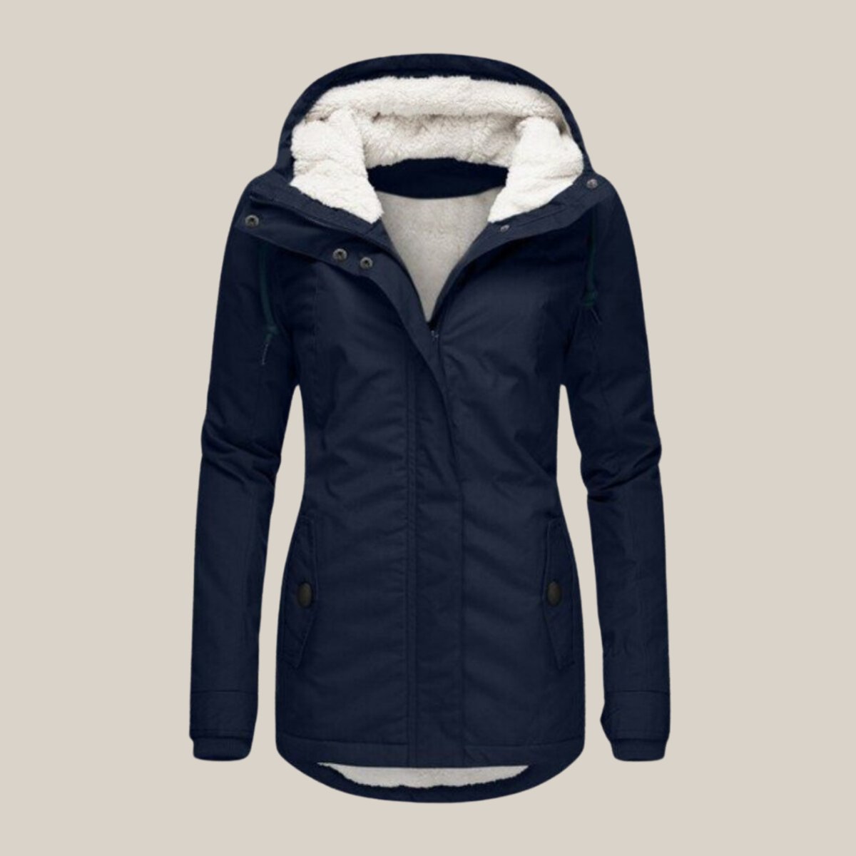 Women's Fleece-Lined Hooded Quilted Jacket Windproof Winter Parka - Blue