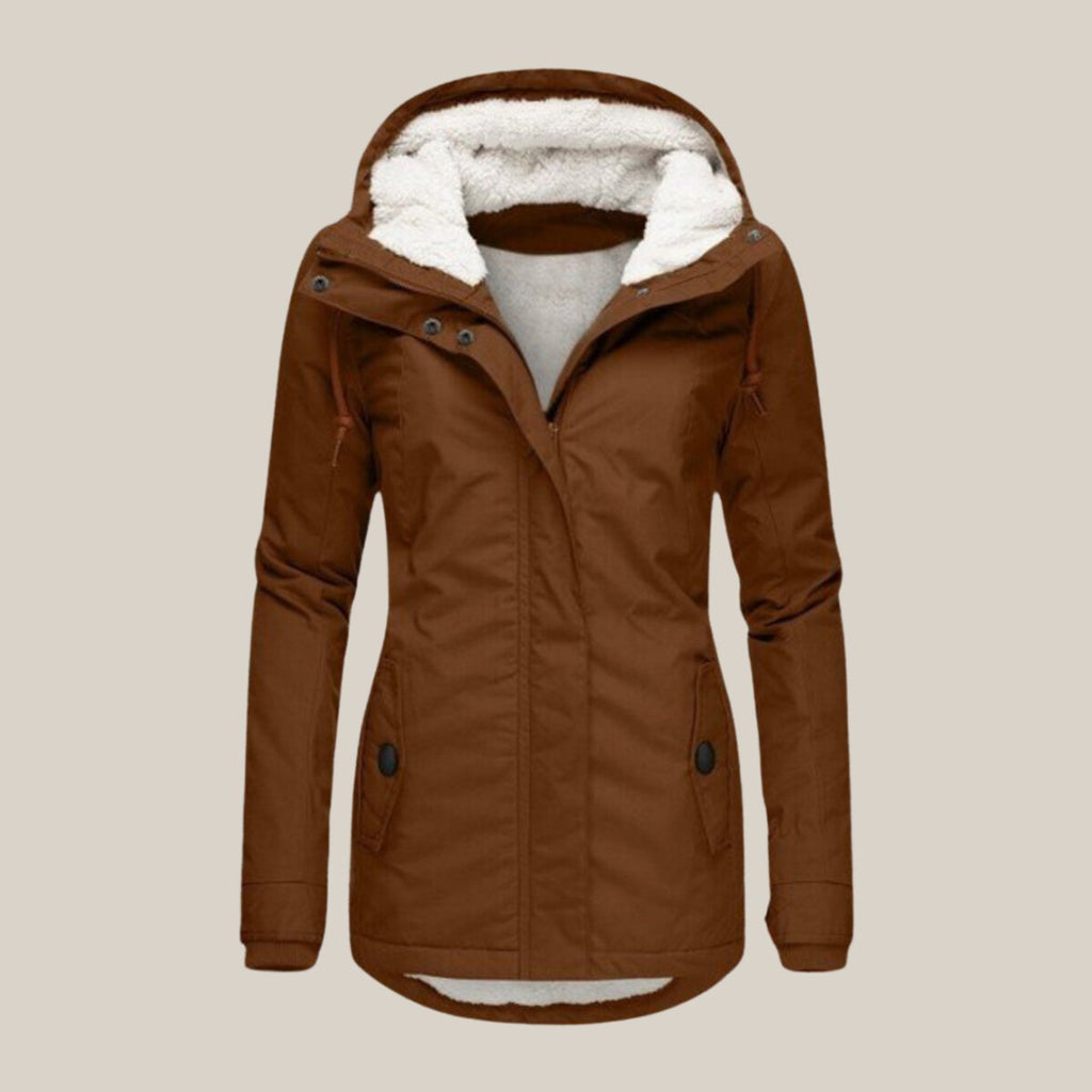 Women's Fleece-Lined Hooded Quilted Jacket Windproof Winter Parka