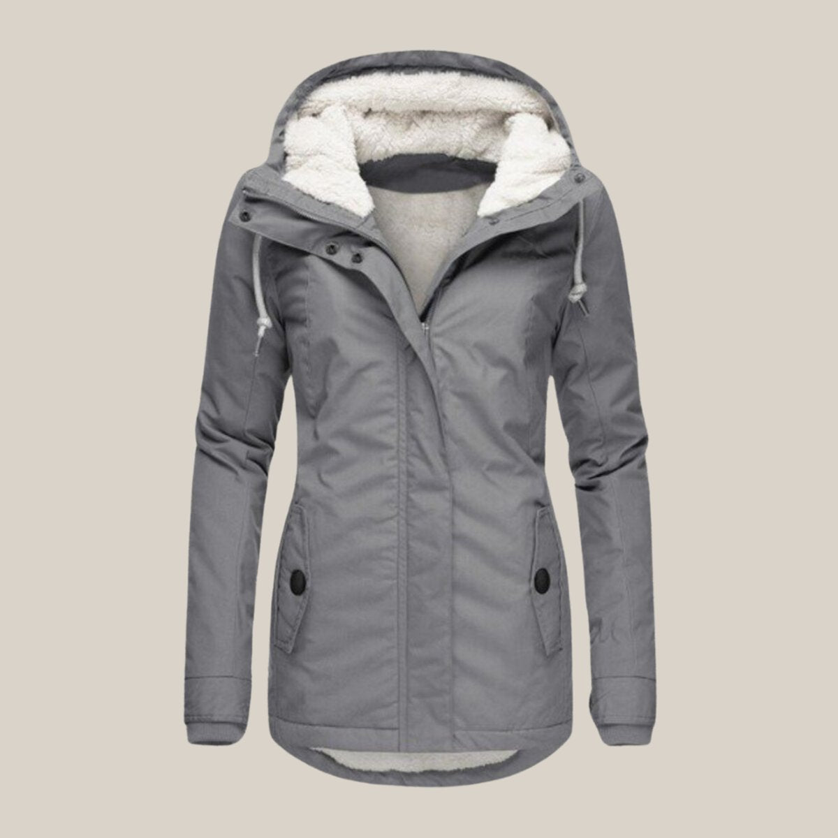 Women's Fleece-Lined Hooded Quilted Jacket Windproof Winter Parka - Gray