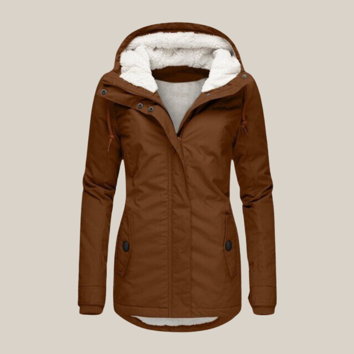 Women's Fleece-Lined Hooded Quilted Jacket Windproof Winter Parka - Brown