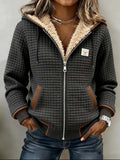 Women's Fleece-Lined Quilted Jacket Sherpa Zip-Up Hoodie