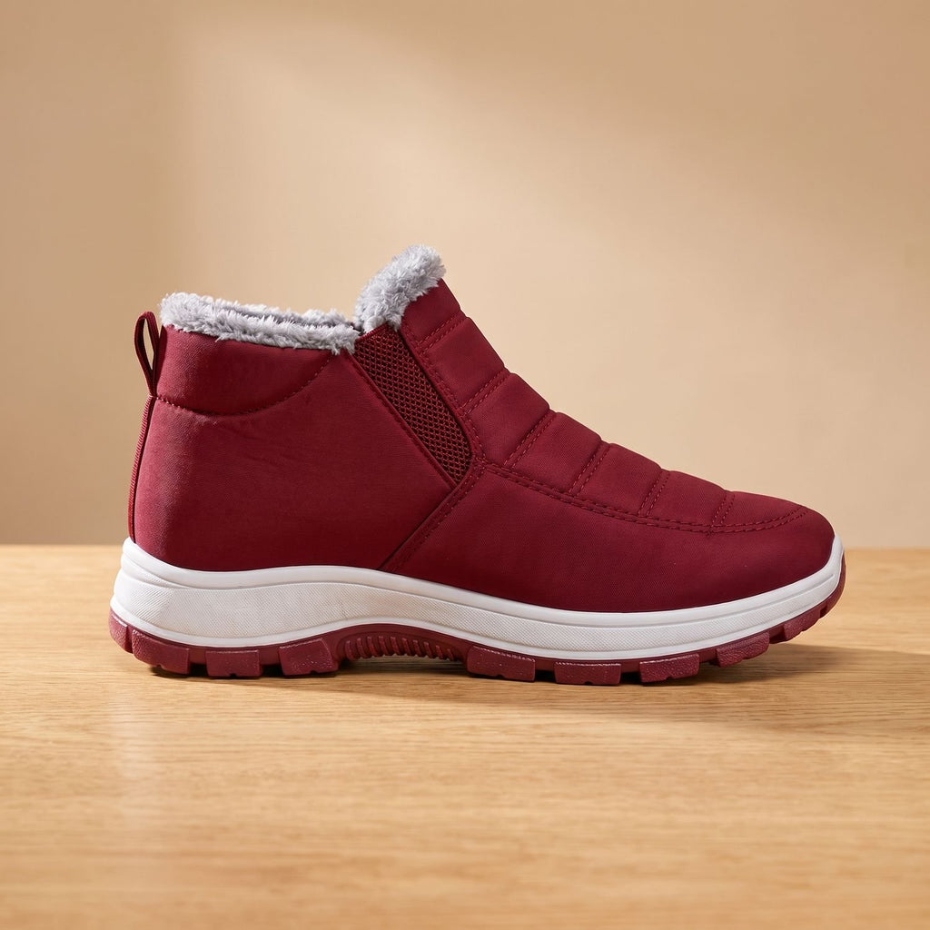 Women's Fleece-Lined Quilted Slip-On Ankle Boots - Dark Red