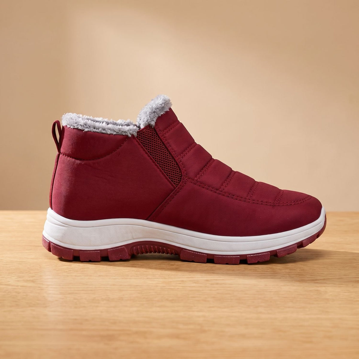 Women's Fleece-Lined Quilted Slip-On Ankle Boots - Dark Red