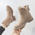 Women's Fleece-Lined Suede Slip-On Winter Ankle Boots - Beige