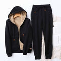 Women's Fleece-Lined Winter Hoodie Jogger Set Zip-Up - Black