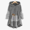 Women's Fleece Zip-Up Hooded Sweater Cat Pocket Plush Coat - Gray