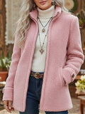 Women's Fleece Zip-Up Stand Collar Teddy Coat - Pink