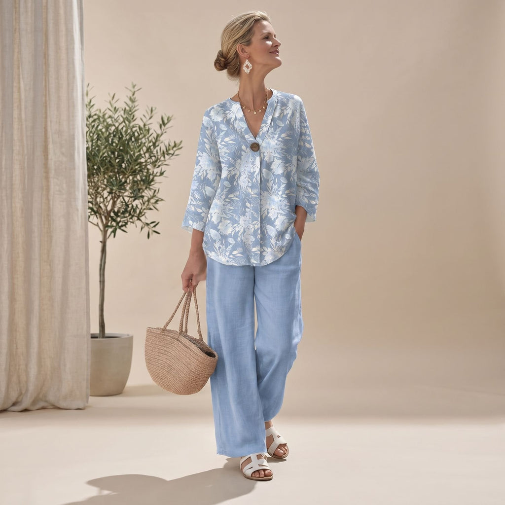 Women's Floral Blouse Wide-Leg Pants Two Piece Set