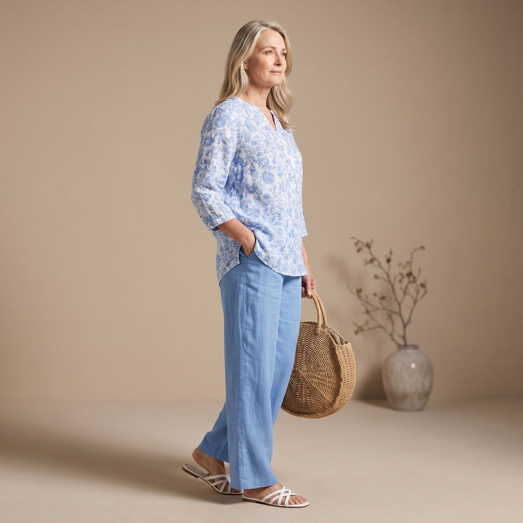 Women's Floral Blouse Wide-Leg Pants Two Piece Set