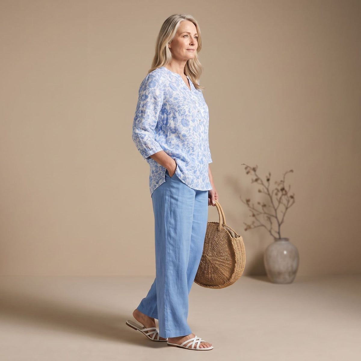 Women's Floral Blouse Wide-Leg Pants Two Piece Set