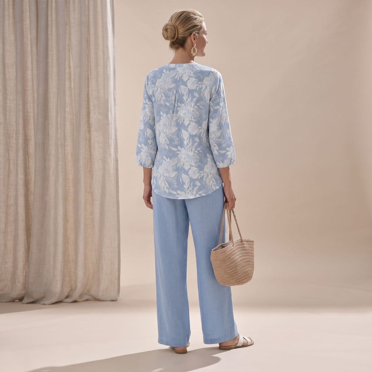 Women's Floral Blouse Wide-Leg Pants Two Piece Set
