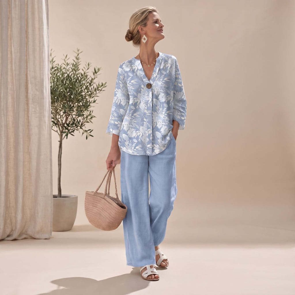 Women's Floral Blouse Wide-Leg Pants Two Piece Set